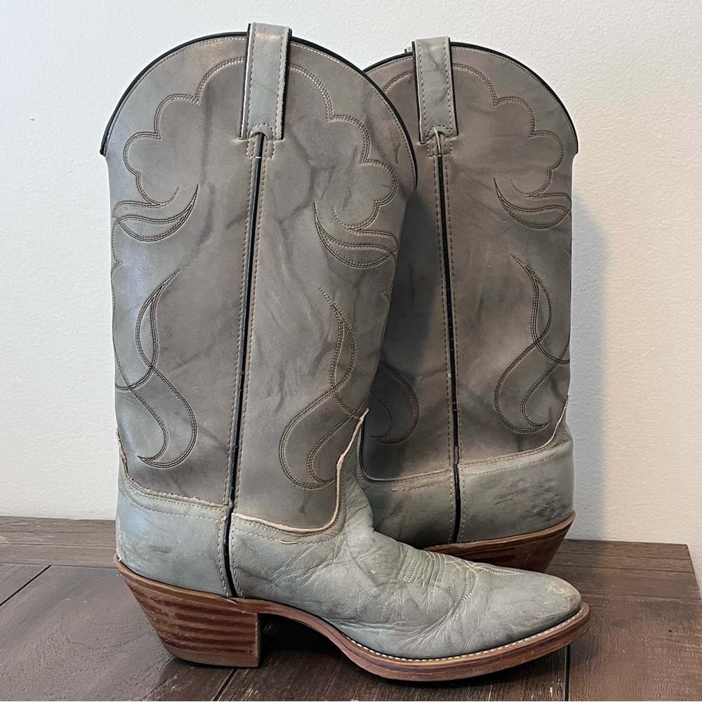 Vintage Acme Grey Leather Western Cowboy Boots Mens 9.5 D - Picture 4 of 12